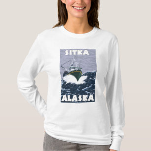Camiseta Escena del barco de pesca - Sitka, Alaska