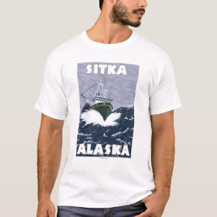 Camiseta Escena del barco de pesca - Sitka, Alaska