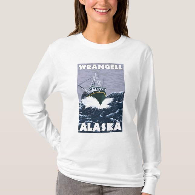 Camiseta Escena del barco de pesca - Wrangell, Alaska (Anverso)