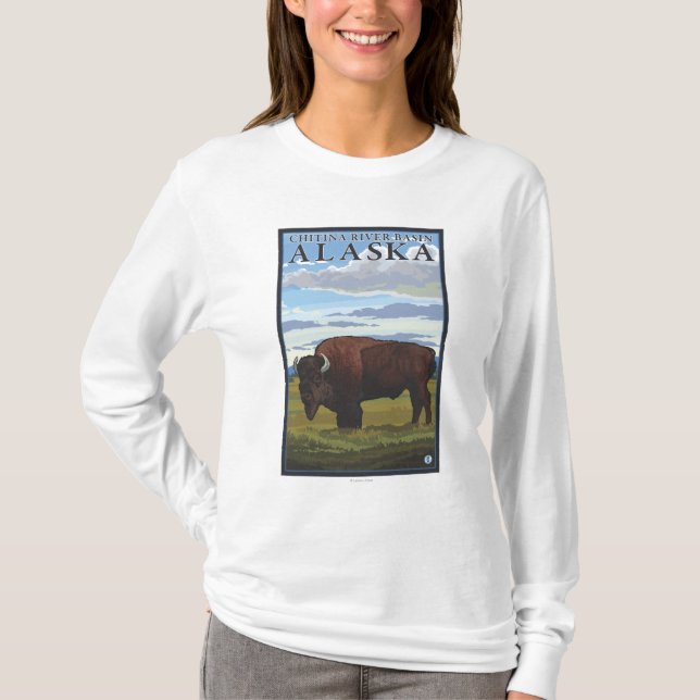 Camiseta Escena del bisonte - cuenca de río de Chitina, (Anverso)