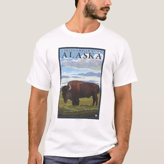 Camiseta Escena del bisonte - cuenca de río de Chitina, (Anverso)