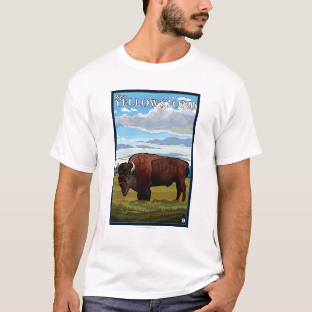 Camiseta Escena del bisonte - Yellowstone del oeste, (Anverso)
