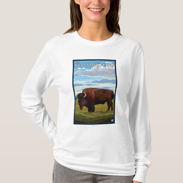 Camiseta Escena del bisonte - Yellowstone del oeste, (Anverso)