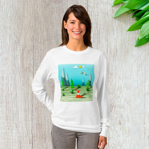 Camiseta Escena del bosque de Origami con montañas Fox y av