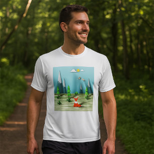 Camiseta Escena del bosque de Origami con montañas Fox y av