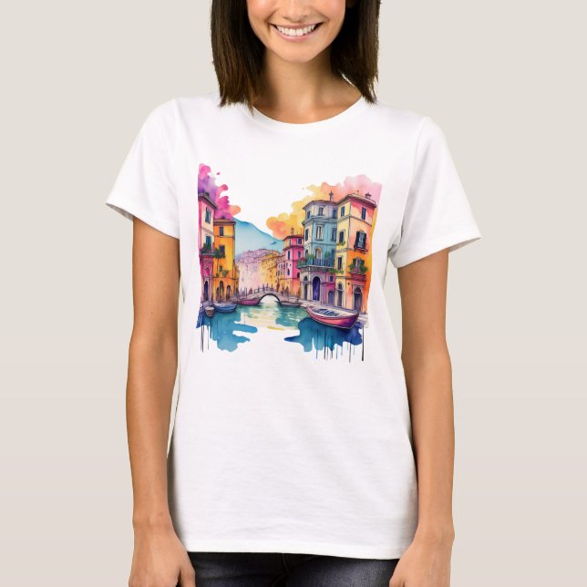 Camiseta Escena del Canal Italiano - Pintura acuática (Anverso)
