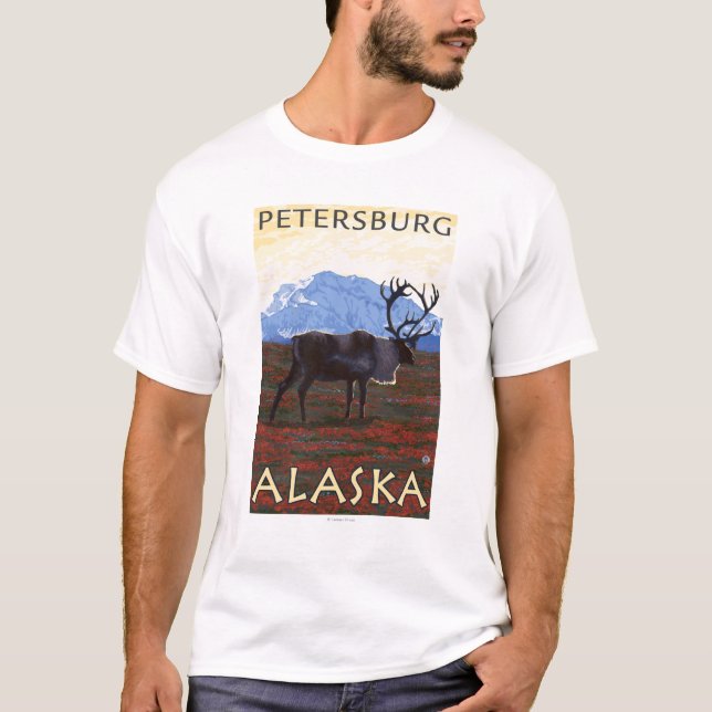 Camiseta Escena del caribú - Petersburgo, Alaska (Anverso)