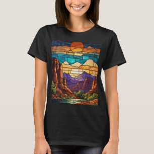 Camiseta Escena del desierto retro arte de vidrio de montañ