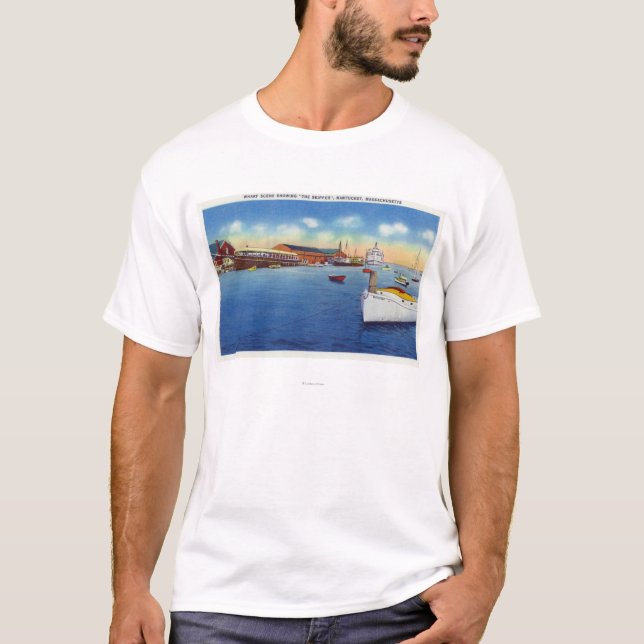 Camiseta Escena del muelle que muestra la nave del capitán (Anverso)