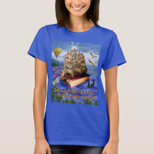 Camiseta Escena del océano de la nave del libro con la cit
