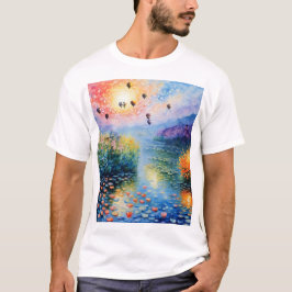 Camiseta escena del río con globos de aire caliente