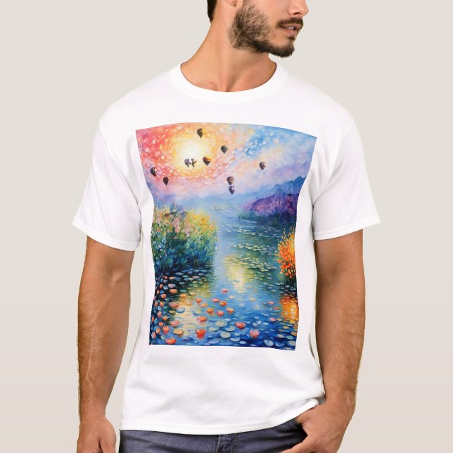 Camiseta escena del río con globos de aire caliente (Anverso)