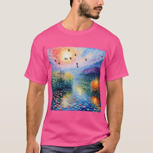 Camiseta escena del río con globos de aire caliente (Anverso)