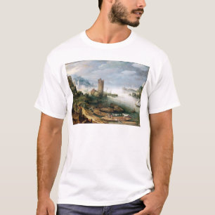 Camiseta Escena del río con una torre arruinada