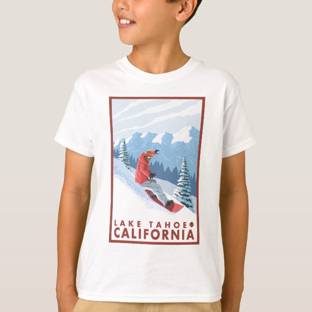Camiseta Escena del Snowboarder - el lago Tahoe, California (Anverso)
