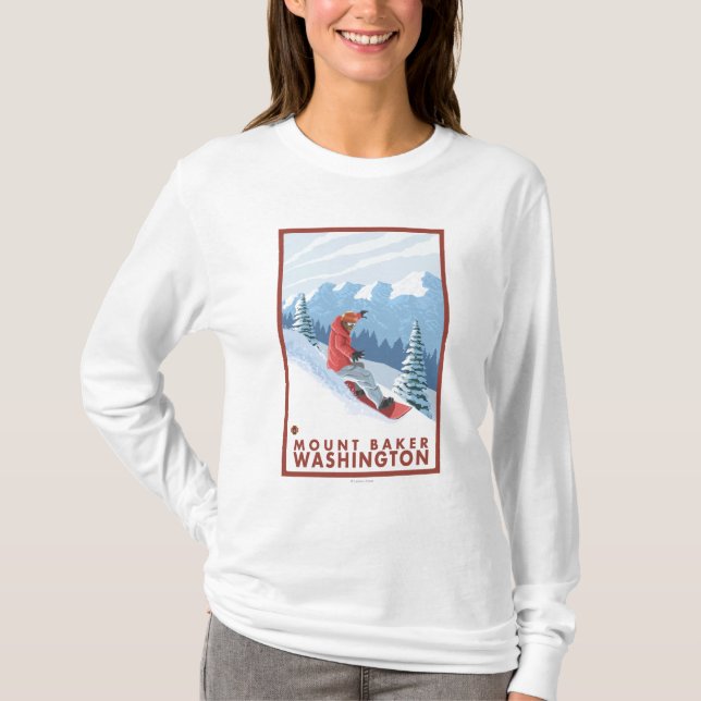 Camiseta Escena del Snowboarder - panadero del soporte, (Anverso)