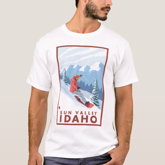 Camiseta Escena del Snowboarder - Sun Valley, Idaho (Anverso)