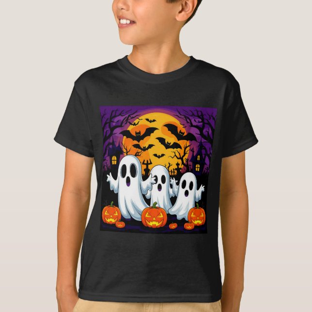 Camiseta Escena espeluznante de Halloween con fantasmas (Anverso)