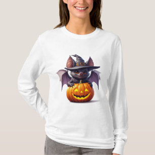 Camiseta Escena espeluznante de murciélago y calabaza de Ha