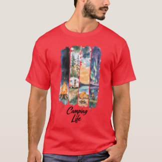 Camiseta Escena familiar de naturaleza de camping con acuar