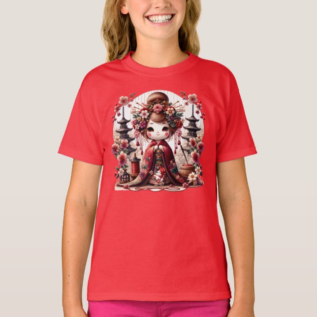Camiseta Escena Geisha Cute japonesa (Anverso)