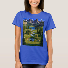 Camiseta Escena natural montañas cascadas lago arroyo estan