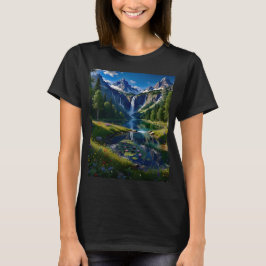 Camiseta Escena natural montañas cascadas lago estanque árb