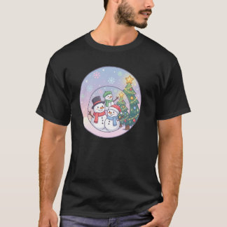 Camiseta Escena navideña de familia de muñeco de nieve ador