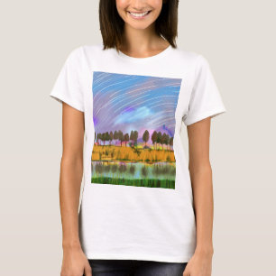 Camiseta Escena rural con senderos estrellados acuarela