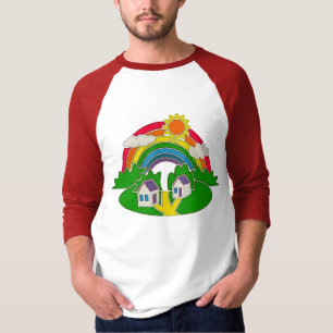 Camiseta Escena rural personalizado con arcoiris y casa de