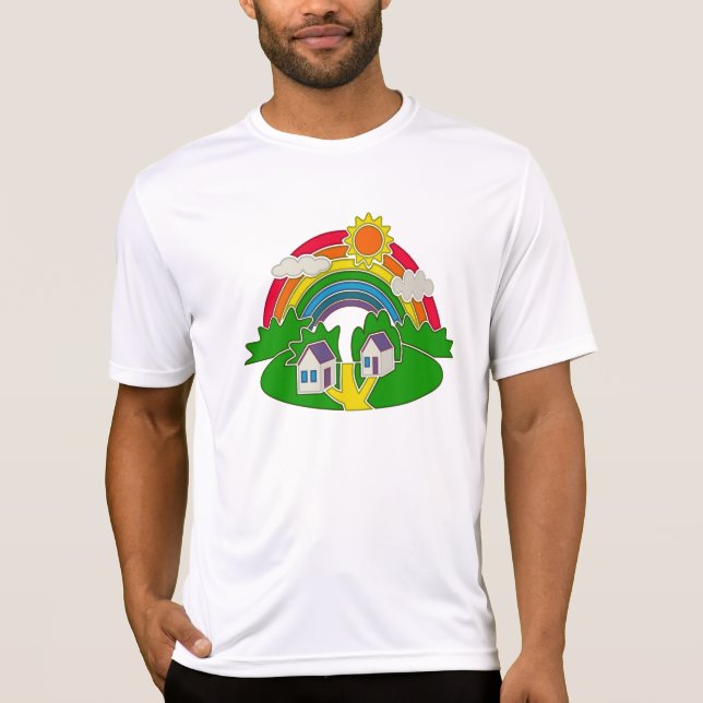 Camiseta Escena rural personalizado con arcoiris y casa de  (Anverso)