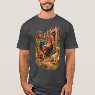 Camiseta Escena rústica de granero de granja con gallo y ga