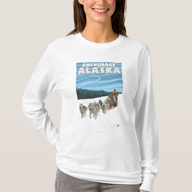 Camiseta Escena Sledding del perro - Anchorage, Alaska (Anverso)