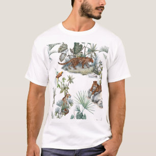 Camiseta Escena tropical de color de agua de leopardo de la