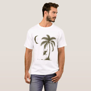 Camiseta Escena tropical minimalista con mono girando