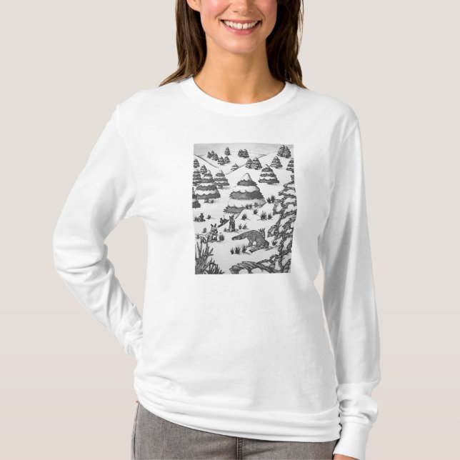 Camiseta Escenario de nieve en invierno blanco y negro de z (Anverso)
