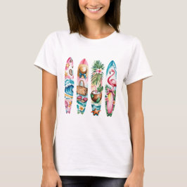 CAMISETA ESCENAS DE PLAYA TEMÁTICAS DE VERANO ROSA Y AZUL