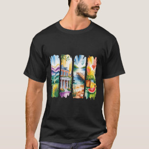 Camiseta Escenas idílicas de paisajes de verano en acuarela