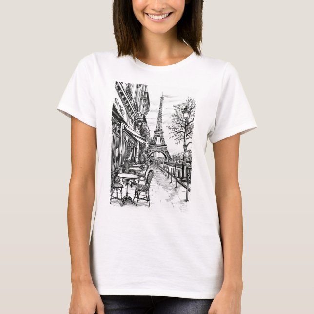 Camiseta Escenas parisinas dibujadas a mano (Anverso)