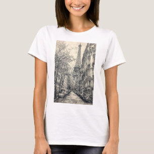 Camiseta Escenas parisinas dibujadas a mano