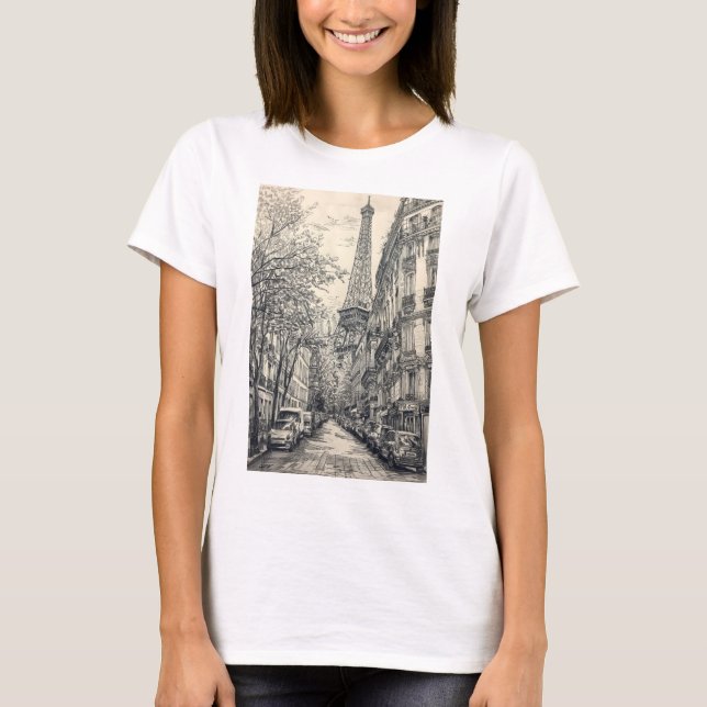 Camiseta Escenas parisinas dibujadas a mano (Anverso)