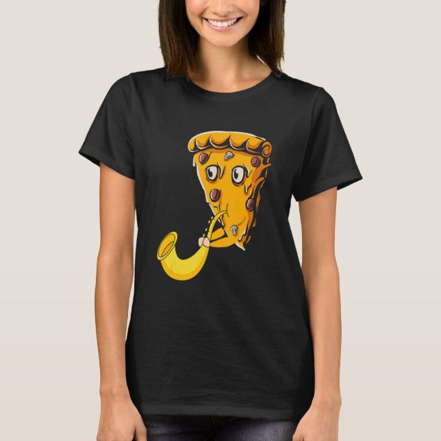 Camiseta Esclavo De Pizza Jugando Música Saxofonista Mu (Anverso)