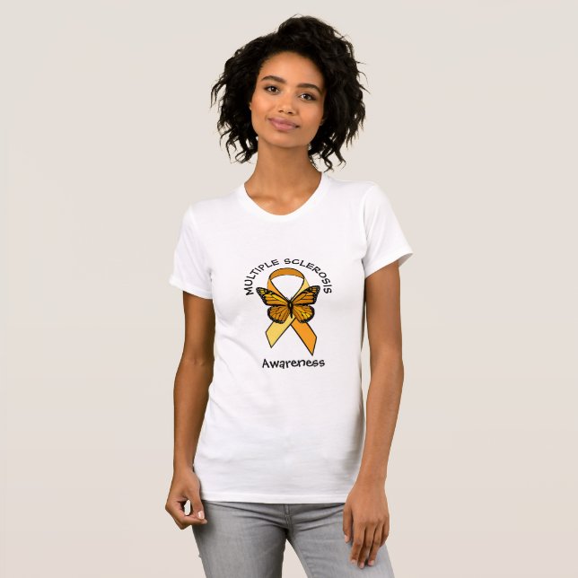 Camiseta Esclerosis múltiple Naranja Conciencia Mariposa (Anverso completo)