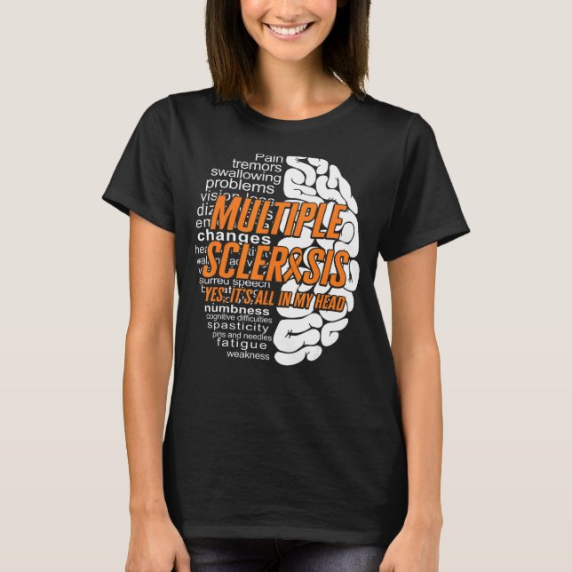 Camiseta Esclerosis Múltiple Todo En Mi Cabeza Naranja Ribb (Anverso)