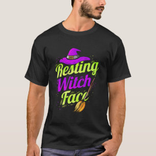 Camiseta Escoba de Bruja Cara de Bruja Descansando Hallowee