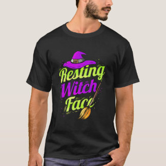 Camiseta Escoba de Bruja Cara de Bruja Descansando Hallowee