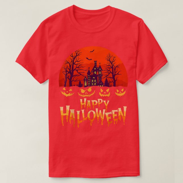 Camiseta Escoba de diseño de Halloween escarpada grabada Da (Diseño del anverso)