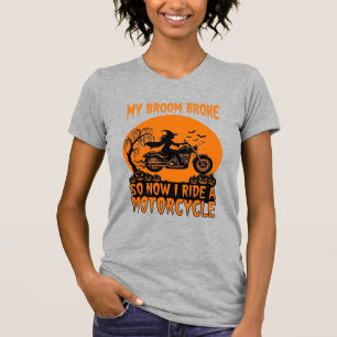 Camiseta Escoba Rompió Bruja De Halloween Motocicleta Murci