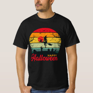 Camiseta Escoba voladora de brujas con felino Feliz Hallowe
