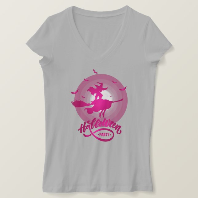 Camiseta Escoba voladora de brujas contra la luna llena (Anverso del diseño)